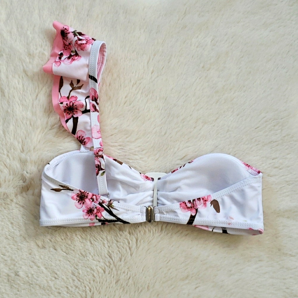 Pink Off Shoulder Ruffle Bandeau High Waist Bikini - Picture 7 of 11